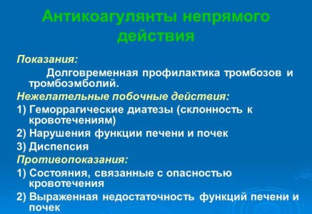 Антикоагулянты непрямого действия: показания и противопоказания. Обзор средств